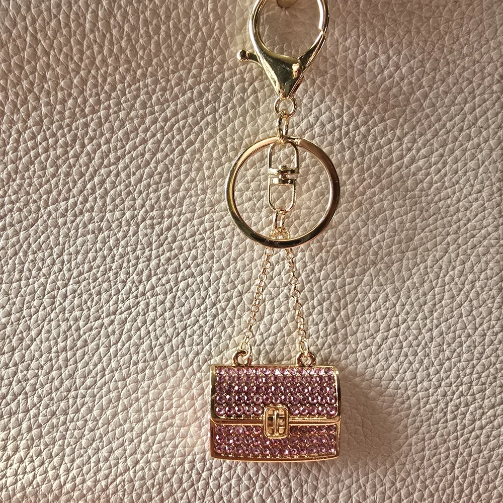 Gold and Pink Rhinestone Purse Keychain